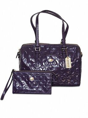 Coach F26962 Peyton Op‎ Art Purple Patent Leather Satchel Wristlet Set